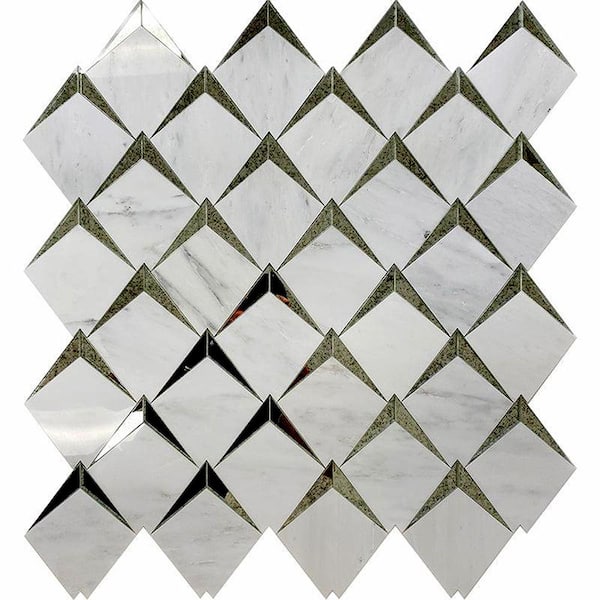 Apollo Tile Arrow 4 in. x 5 in. Polished White Eastern White and Glass Mosaic Wall Tile (0.13 sq. ft. /Case) Sample