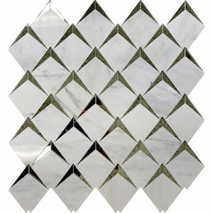 Arrow 11.8 in. x 12.6 in. Polished White Eastern White and Glass Mosaic Wall Tile (5 sq. ft./Case) - 5 pack