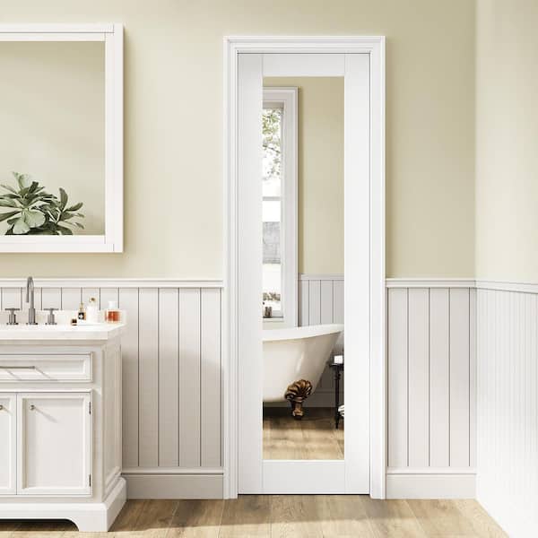 24 in. x 80 in. Right-Hand 1-Lite Mirrored Glass White Sollid Core Glass Assembly Required Single  Interior Door