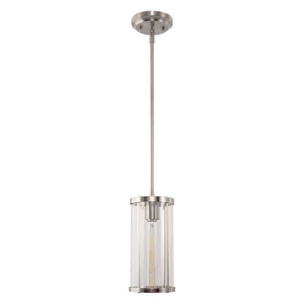 1-Light Nickel Pendant Light with Clear Glass Shade, Modern Industrial Lighting for Kitchen Island and Dining Room