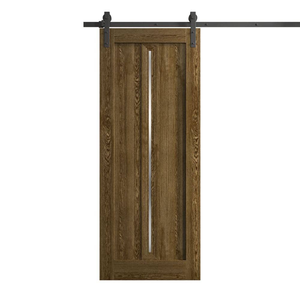Assembly Required 28 in. x 80 in. Frosted Glass Marble Oak Solid Wood Single Barn Door Slab With Hardware price history on PriceWatchPro