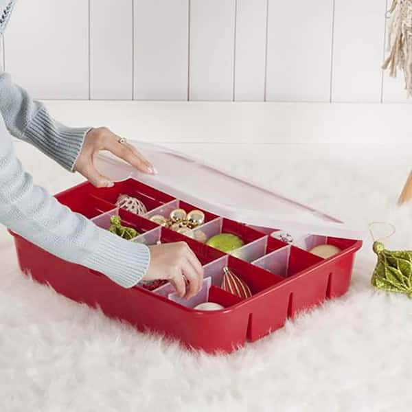 Hasting Home 48 Compartment Zippered Adjustable Ornament Storage Box – 20  X 13, Red : Target