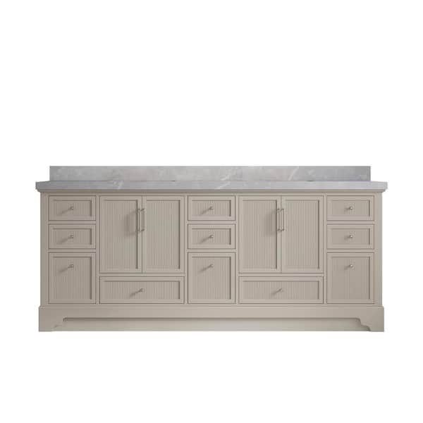 Willow Collections Alys 84 in. W x 22 in. D x 36 in. H Double Sink Bath Vanity in Fine Grain with 2 in. Pearl Light Gray Quartz Top
