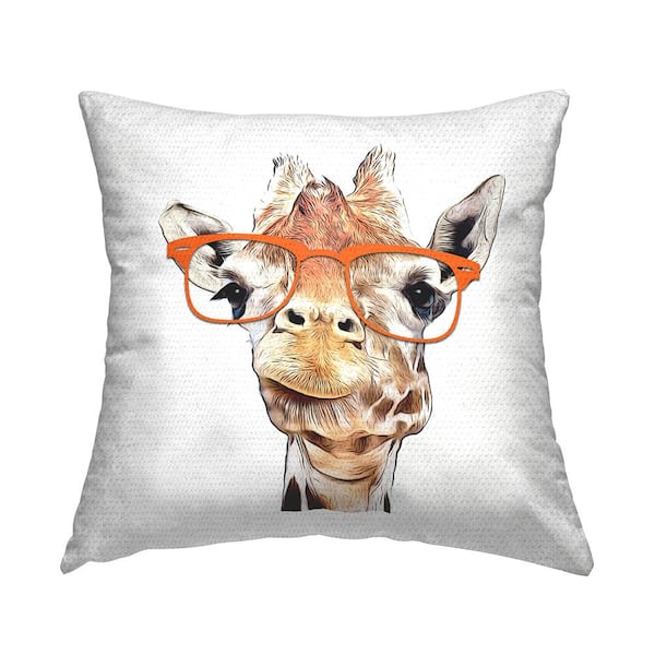 Stupell Industries Giraffe Wearing Orange Glasses Tan Square Outdoor Throw Pillow