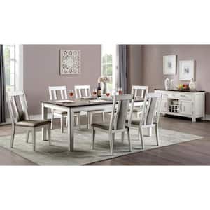 Shumard 7-Piece Rectangle Weathered White and Dark Walnut Wood Top Dining Table Set (Seats 6)