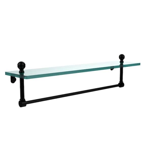Allied Brass Mambo 22 in. L x 5 in. H x 5 in. W Clear Glass Vanity Bathroom Shelf with Towel Bar in Matte Black