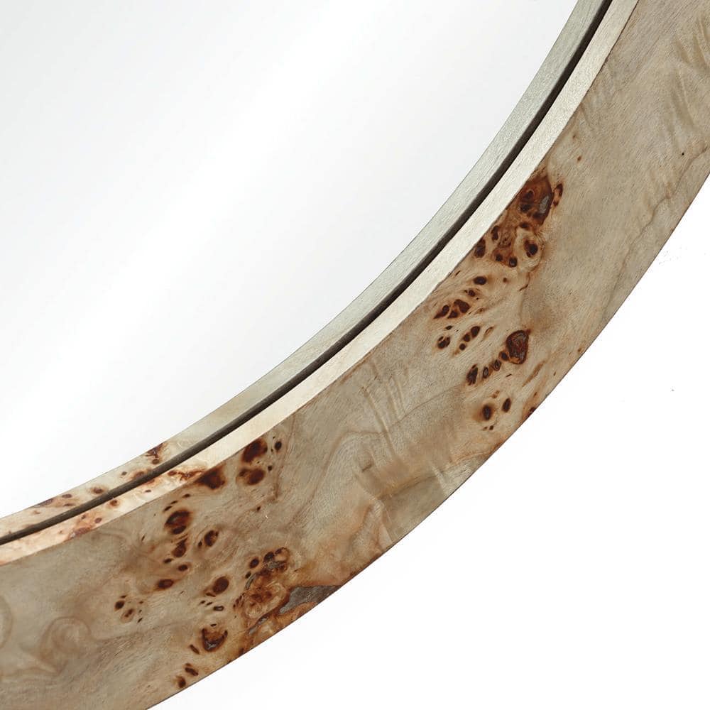31.5-Inch Round Burlywood Veneer Accent Wall Mirror