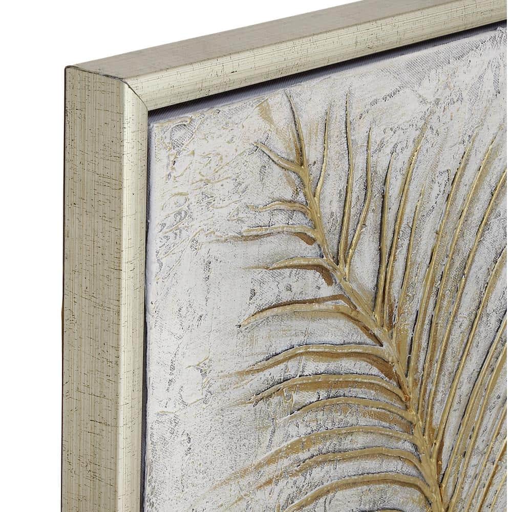 Large Gold and White Botanical Canvas Framed Wall Art