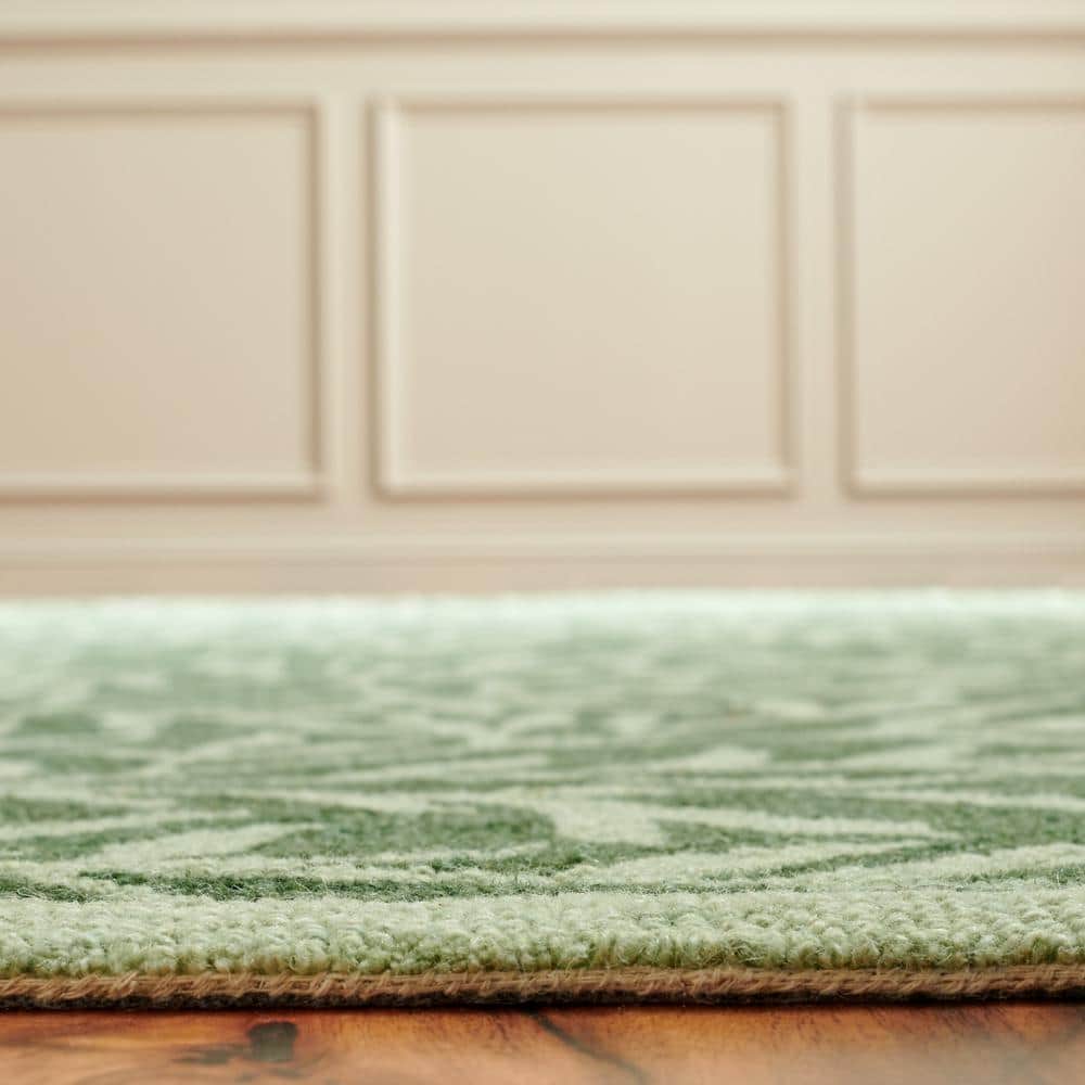 Handmade Green Floral Tufted Wool 9' x 12' Rug