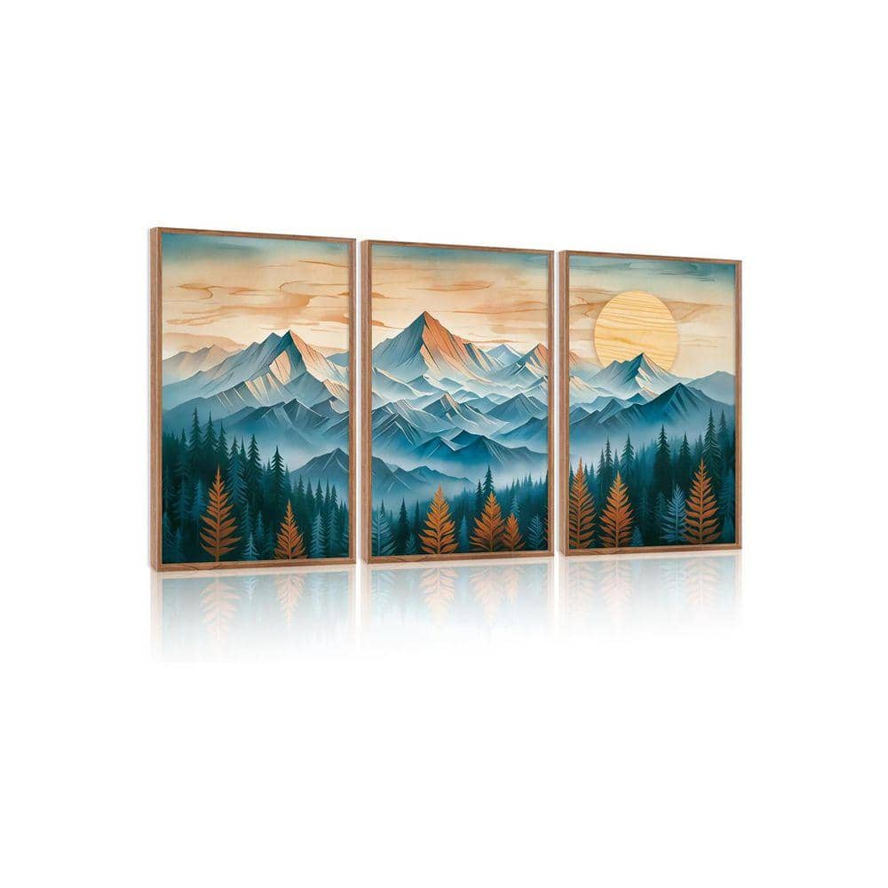 3-Piece Framed Mountain Landscape Canvas Wall Art Set Nature Forest ...
