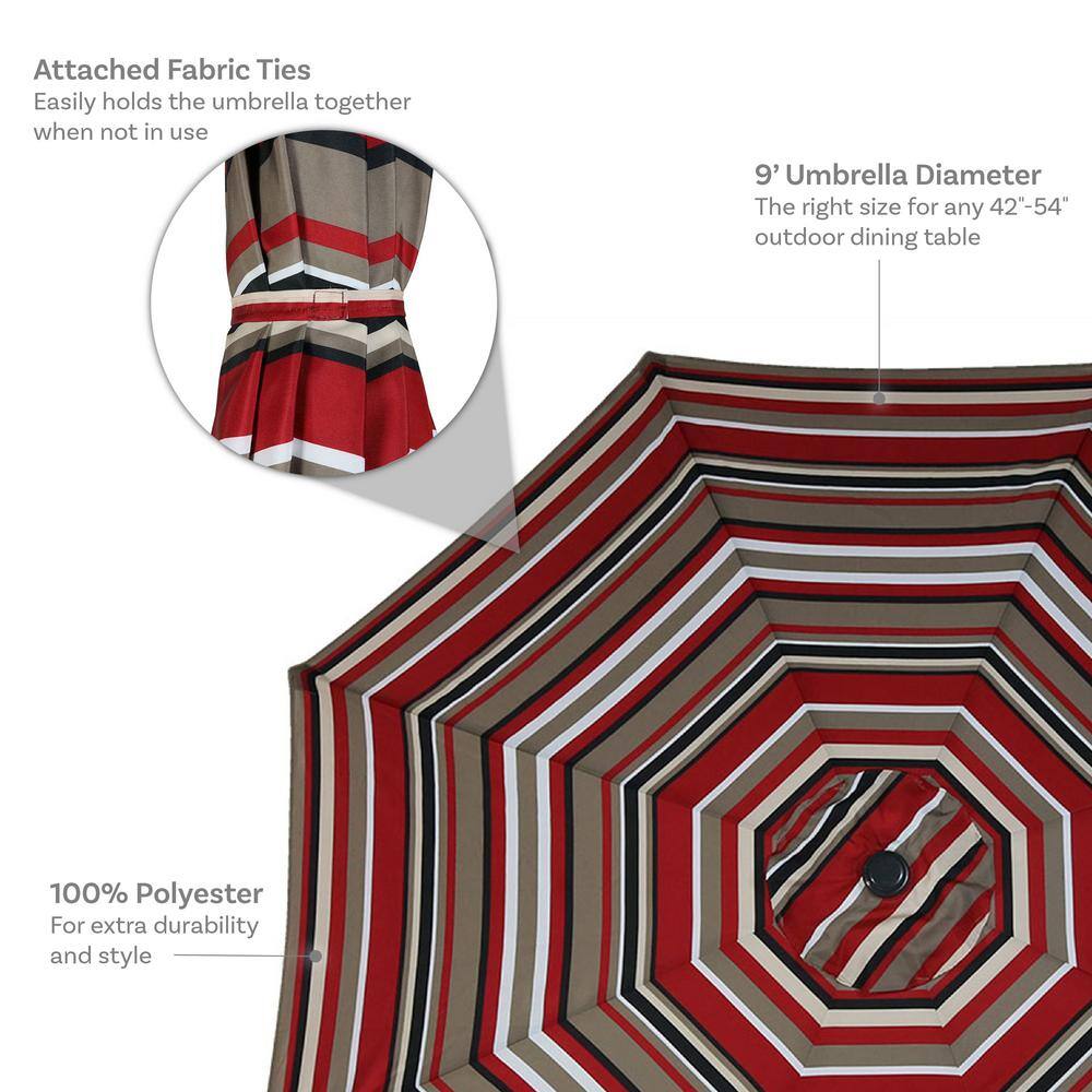 9-Foot Red and Beige Striped Aluminum Patio Umbrella