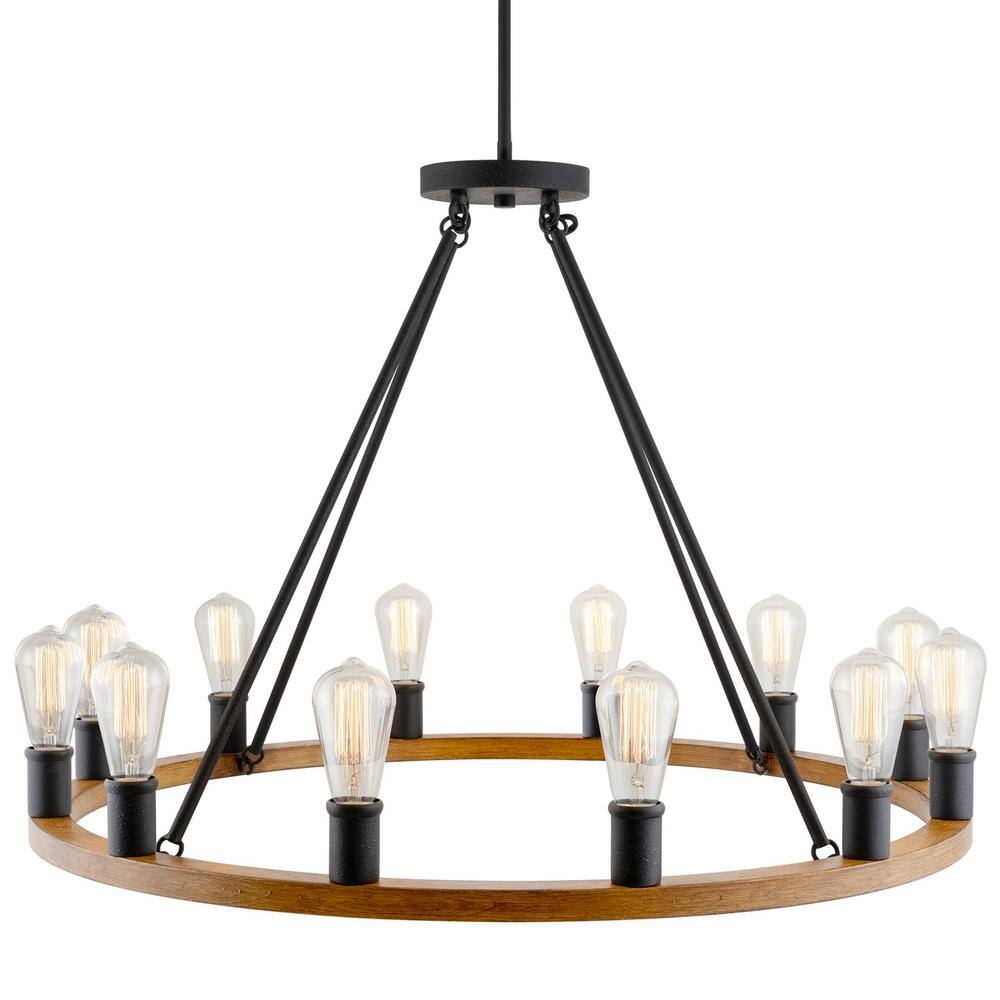 Kira Home Jericho 60Watt 12Light Wood Style Farmhouse Chandelier, No Bulb Included RVLCC16036