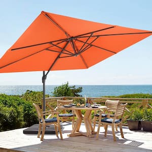 Rust Red Premium 11.5 x 9 ft. Cantilever Patio Umbrella with a Base and 360° Rotation and Infinite Canopy Angle