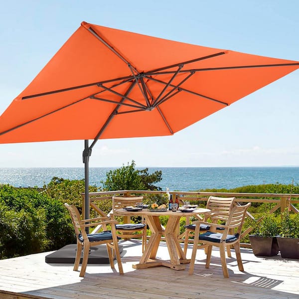 Sonkuki Rust Red Premium 11.5 x 9 ft. Cantilever Patio Umbrella with a Base and 360° Rotation and Infinite Canopy Angle