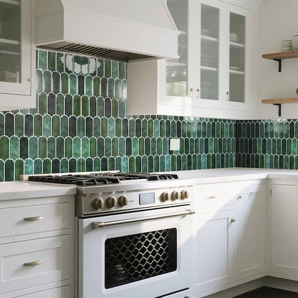 Dark Green 12 in. x 12 in. Vinyl Peel and Stick Backsplash, Self-Adhesive Wall Tiles for Kitchen Bathroom (10-Pack)