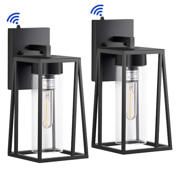HKMGT Black Dusk to Dawn Outdoor Hardwired Wall Lantern Sconce Trapezoid Wall Light with No Bulbs Included