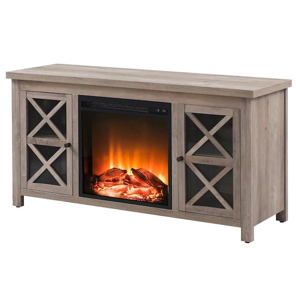 Meyer&Cross Colton 47.75 in. Gray Oak TV Stands with Log Fireplace Insert