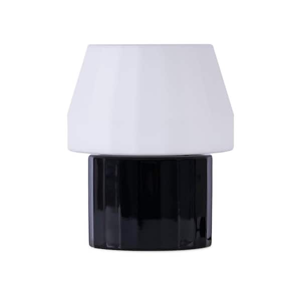 Brightech Duke 9.1 in Glossy Black Modern 7W 600Lm 2700K Dimmable Integrated LED Round Table Lamp With White Glass Unique Shade