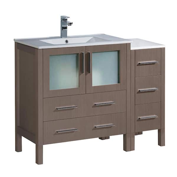 Fresca Torino 42 in. Bath Vanity in Gray Oak with Ceramic Vanity Top in White with White Basin