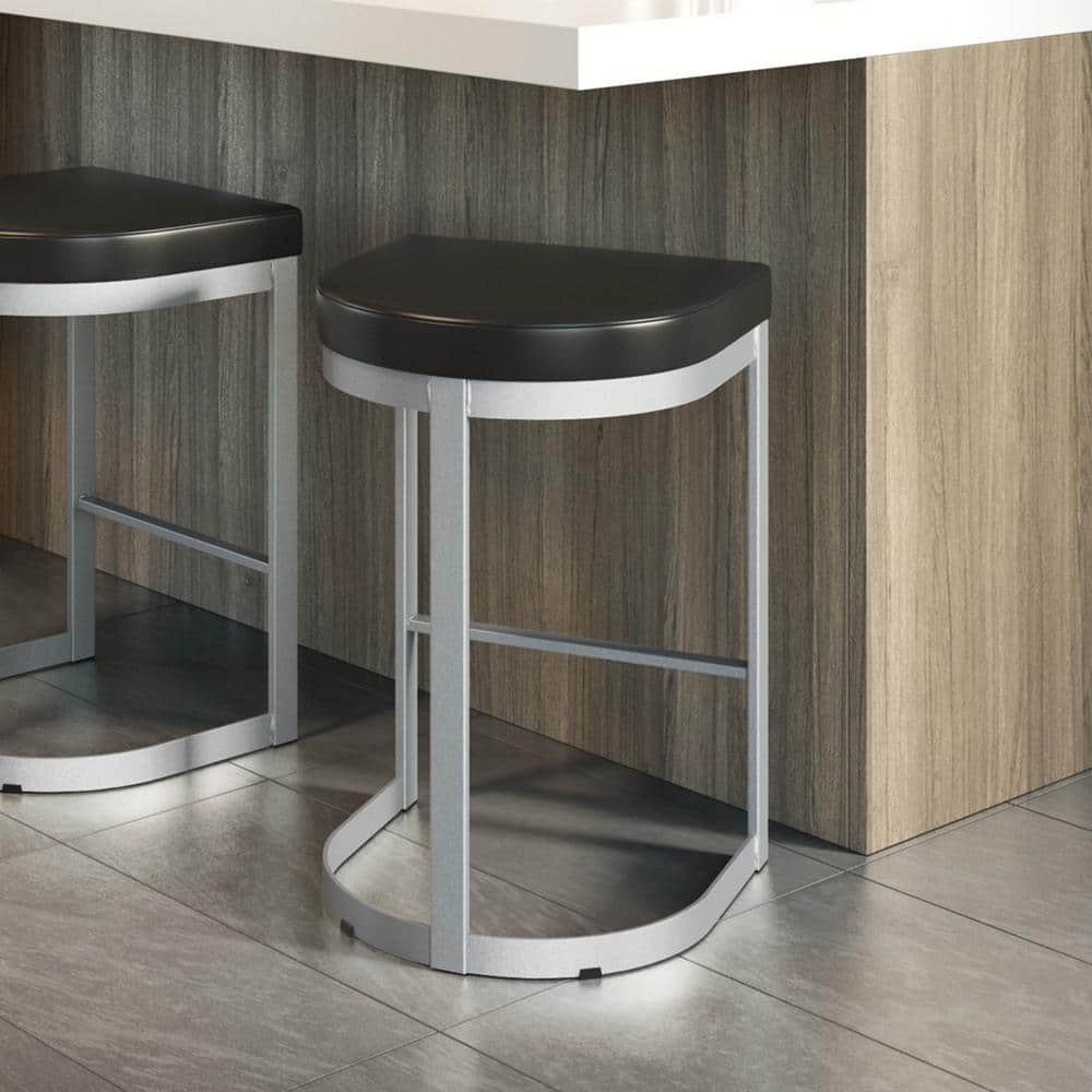 Lester 30 in. Black Faux Leather / Textured Silver Grey Metal Bar Stool -  Amisco, 44503-30WE/53EP