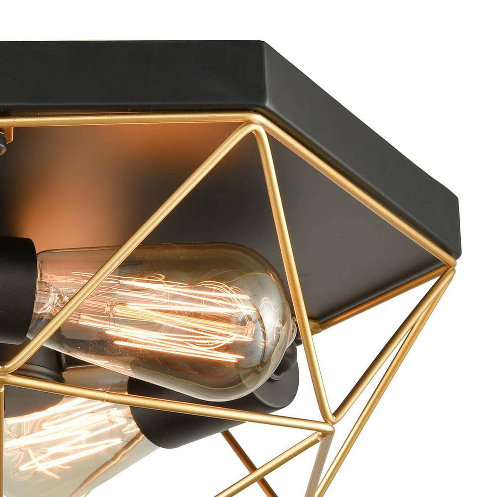 Modern Black and Brass Geometric Flush Mount Ceiling Light