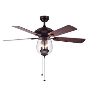 52 in. Indoor Ceiling Fan with Light, Oil Rubbed Bronze Finish and Seedy Glass Shade with 5 Blades Pull Chain Control