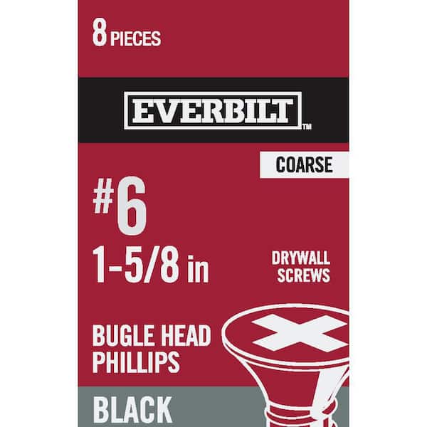 Everbilt #6 x 1-5/8 in. Black Phillips Bugle Head Drive Drywall Screw (8-Piece)