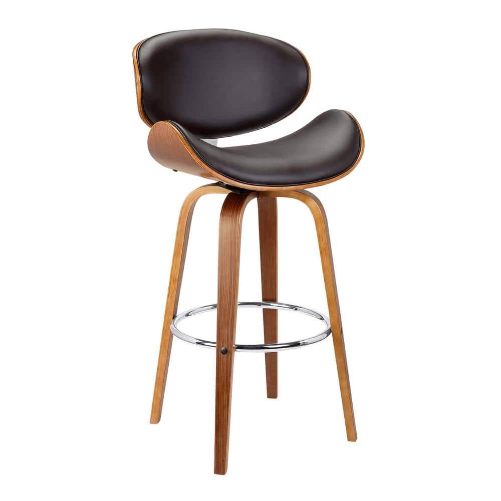 Solvang 26" Brown Faux Leather Walnut Wood Swivel Counter Stool