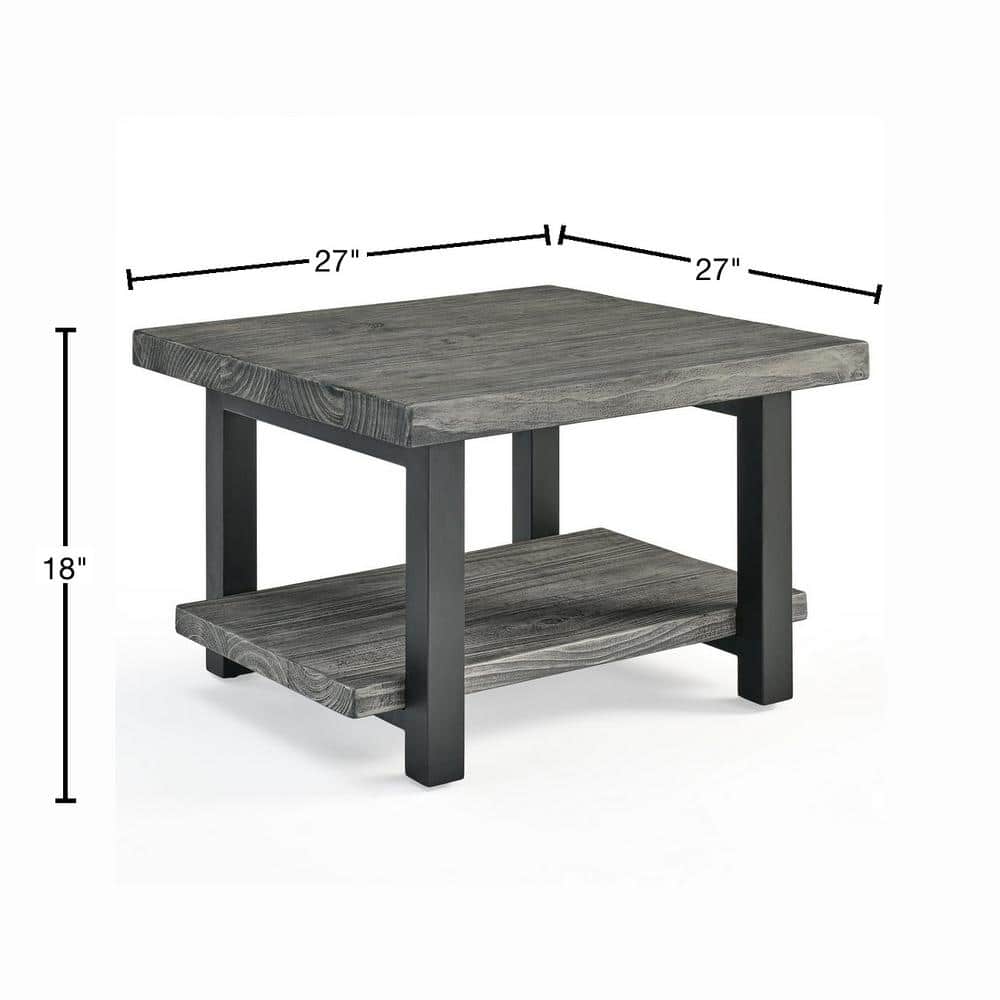31" Slate Gray Pine Wood and Metal Square Coffee Table