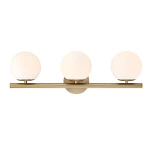 Crown Heights 25 in. 3-Light Brushed Gold Vanity Light with Etched Opal Glass Shades