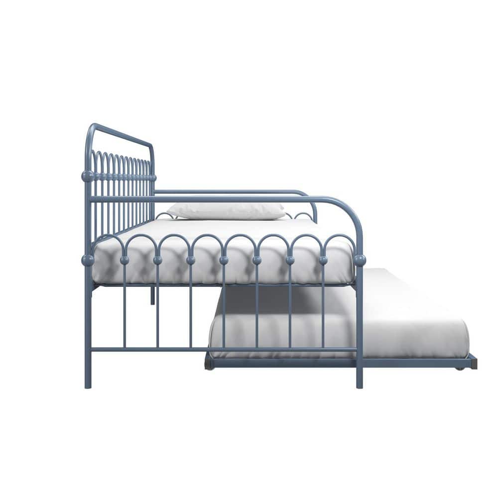 Stone Blue Twin Metal Daybed with Trundle and Slats