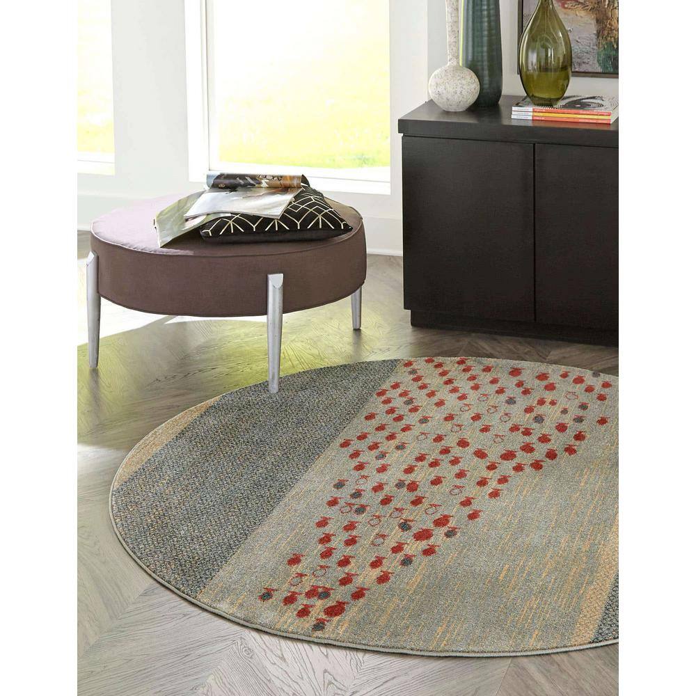 Blue and Light Blue Round Synthetic Easy Care Rug