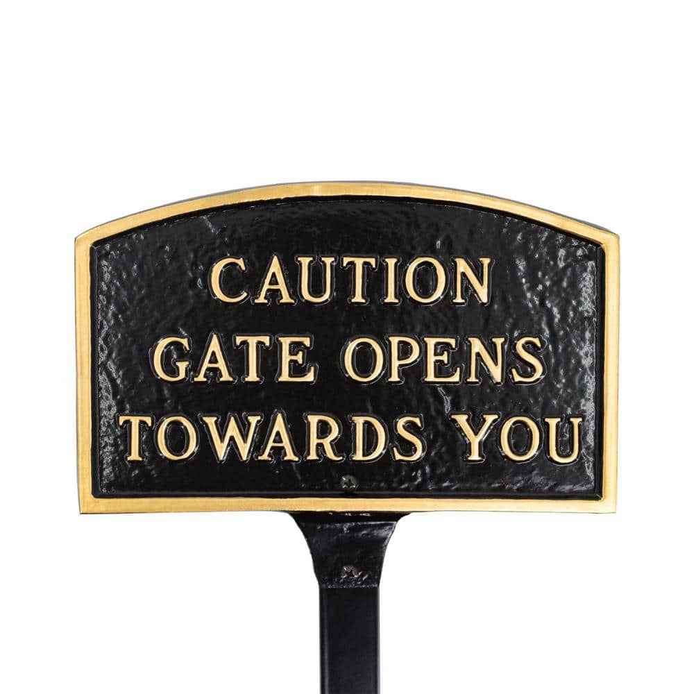 5.5 in. x 9 in. Small Arch Caution Gate Opens Towards You Statement Plaque Sign with Lawn Stake - Black/Gold price history on PriceWatchPro