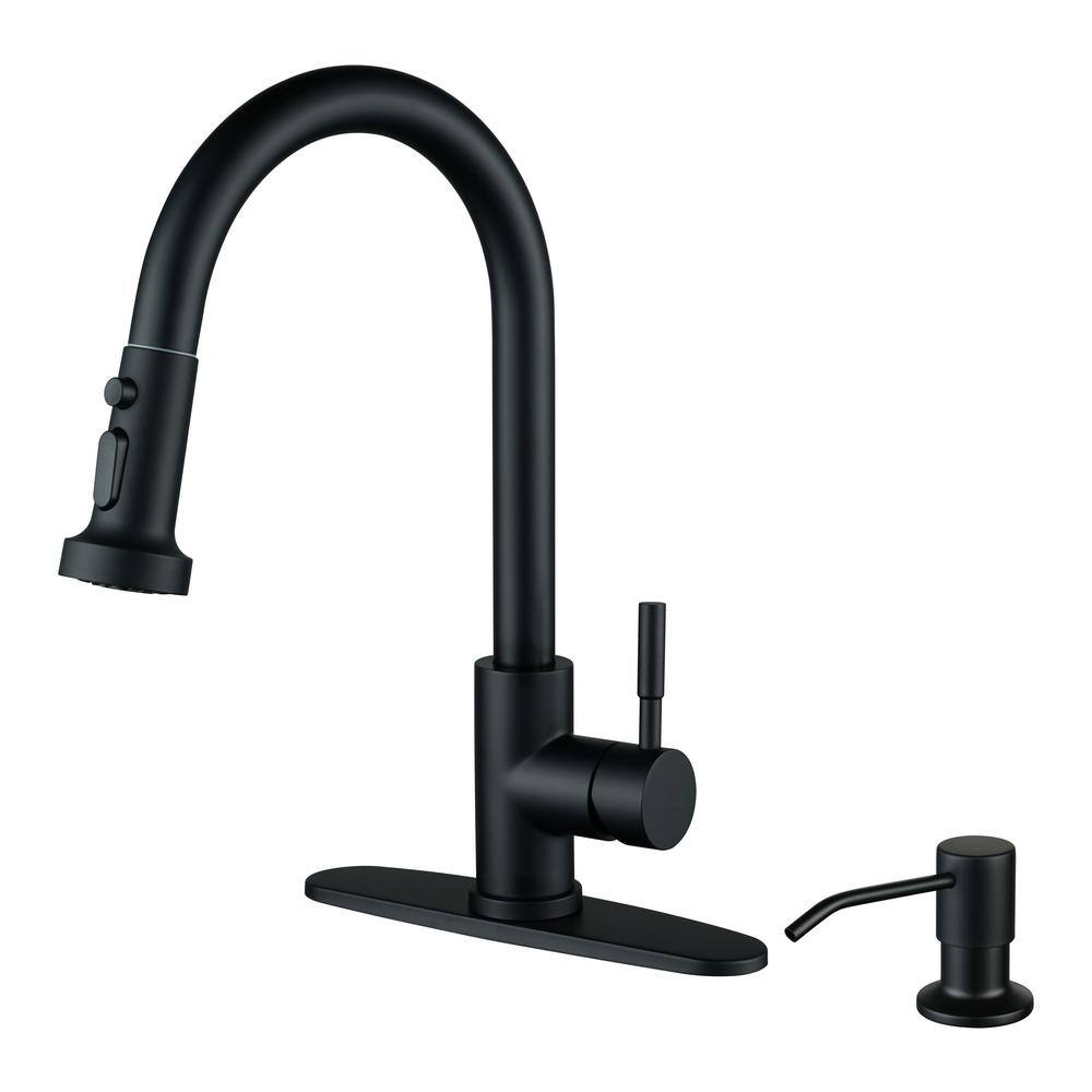 Matte Black Stainless Steel Single Handle Pull Down Kitchen Faucet
