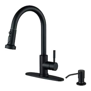 Single-Handle Pull Down Sprayer Kitchen Faucet with Soap Dispenser in Black