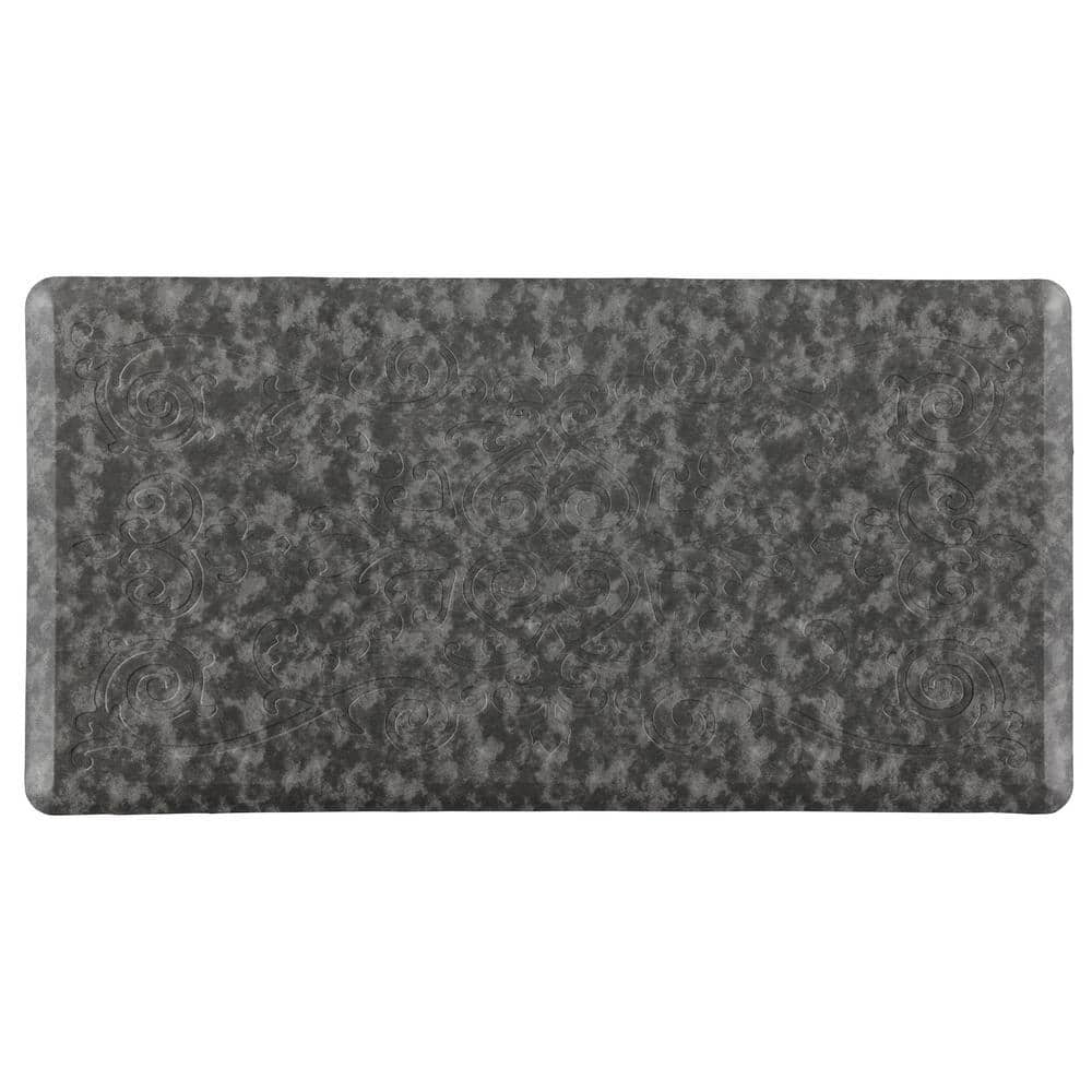 Gray Medallion Embossed Anti-Fatigue Cushioned Kitchen Mat