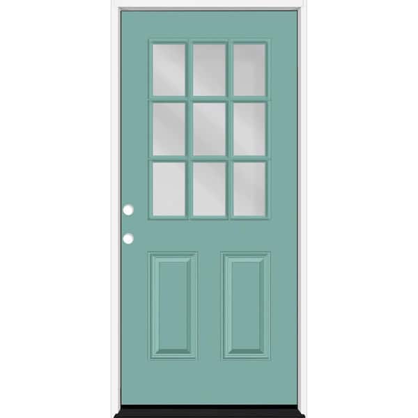 Reliant 36 in. x 80 in. 2P HalfLite 9L SDL Clear Glass RHIS Quarry Finish Fiberglass Prehung Front Door w/4-9/16 Jamb