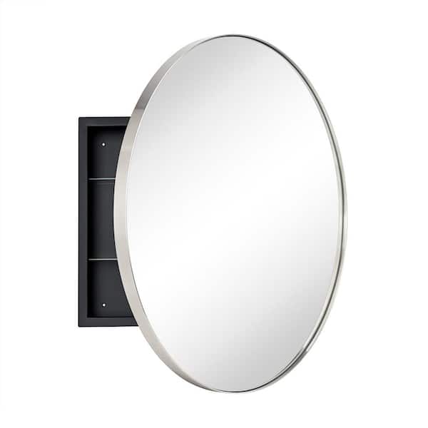 Myriel 24 in. W x 24 in. H Surface Mount Round Metal Framed Bathroom Medicine Cabinet with Mirror in Brushed Nickel