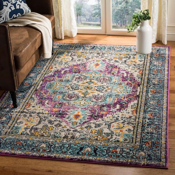 Monaco Violet/Light Blue 8 ft. x 10 ft. Distressed Floral Area Rug