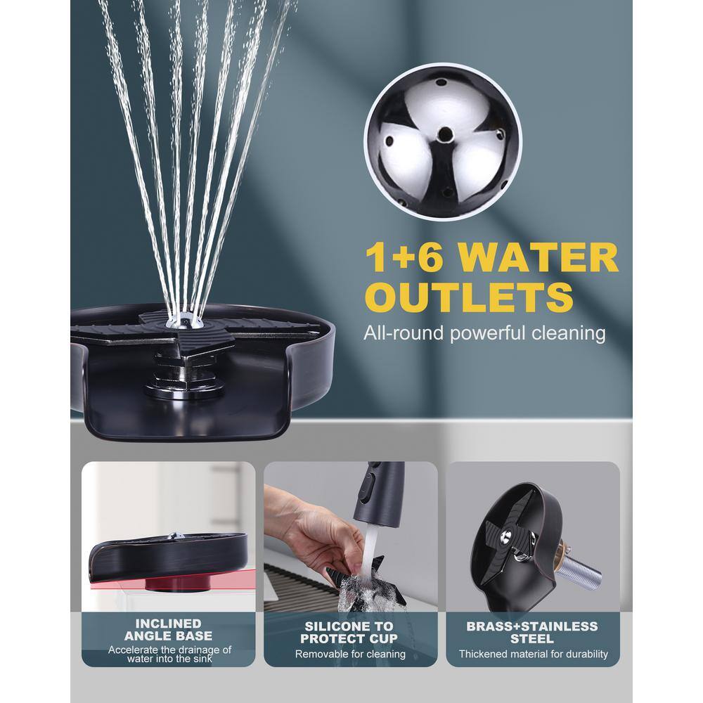 Oil Rubbed Bronze Pull Down Kitchen Faucet with Glass Rinser