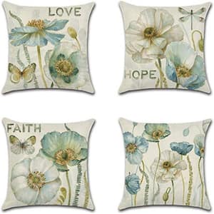Outdoor Waterproof Throw Pillow Covers 18 in. x 18 in. Watercolor Pattern Cushion Covers (Set of 4)