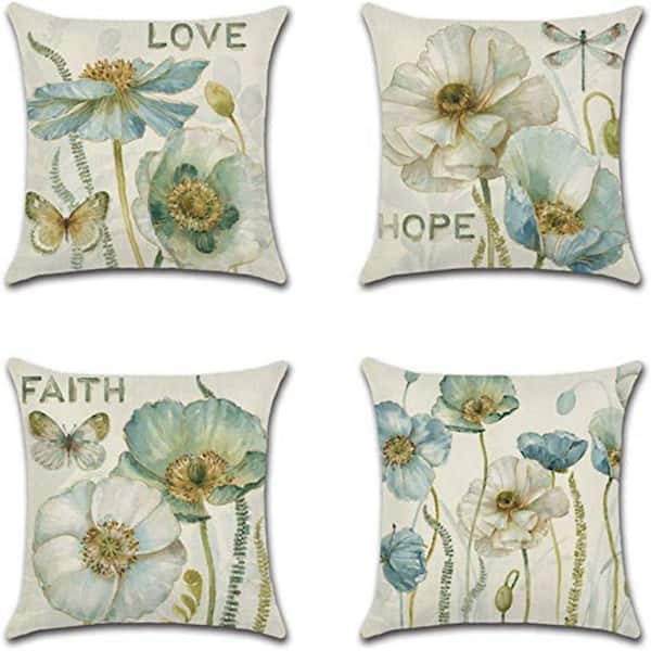 Unbranded Outdoor Waterproof Throw Pillow Covers 18 in. x 18 in. Watercolor Pattern Cushion Covers (Set of 4)