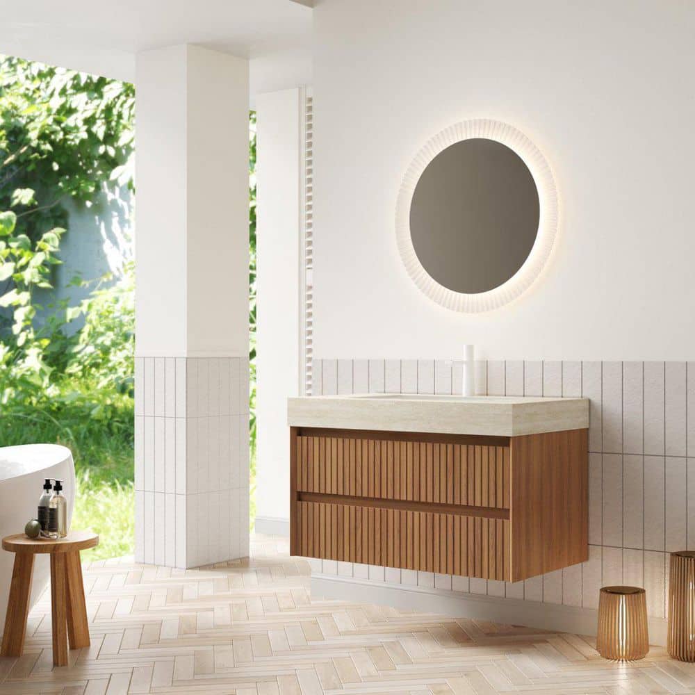 35.83 in. Single Sink Floating Espresso Bath Vanity with Beige Sintered Stone Top and White Sink Assembled price history on PriceWatchPro