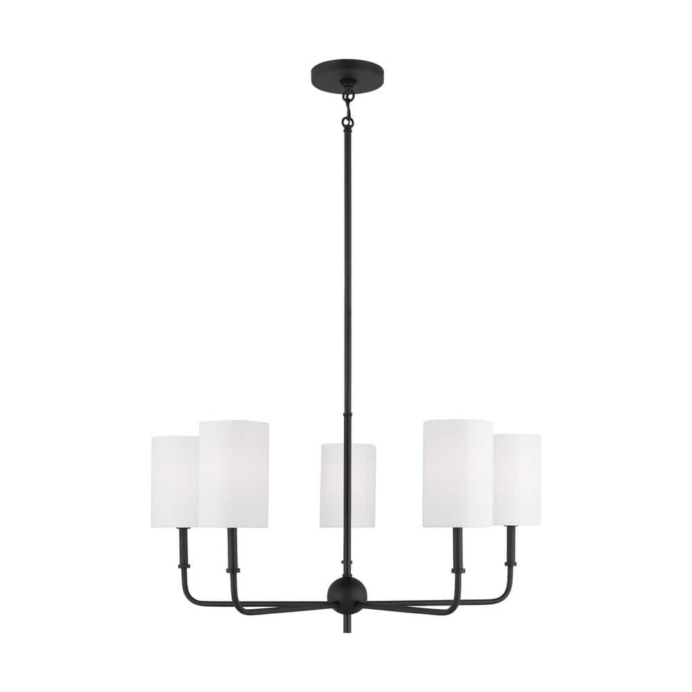 Midnight Black 5-Light Metal Chandelier with White Drum Shades