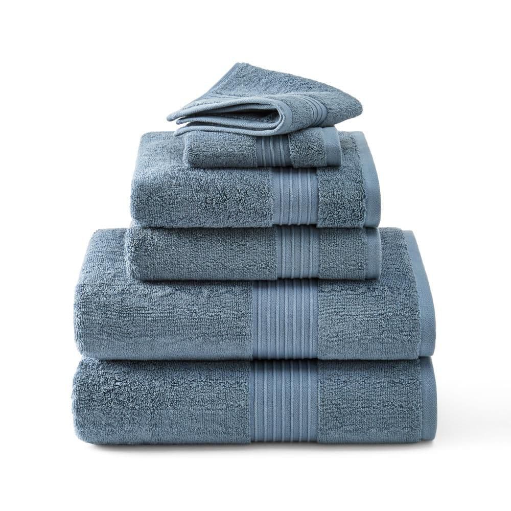 TOWN & COUNTRY LIVING Solid Dobby Border Cotton Blue 6-Piece Bath