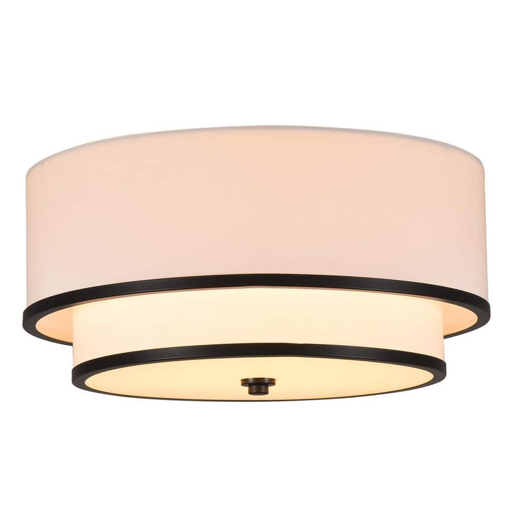 3-Light Farmhouse Drum Matte Black Semi-Flush Mount Ceiling Light with White Double Layer Fabric Shade for Bedroom price history on PriceWatchPro