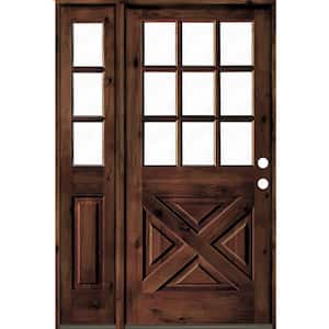 50 in. x 80 in. Alder 2-Panel Left-Hand/Inswing Clear Glass Red Mahogany Stain Wood Prehung Front Door w/Left Sidelite