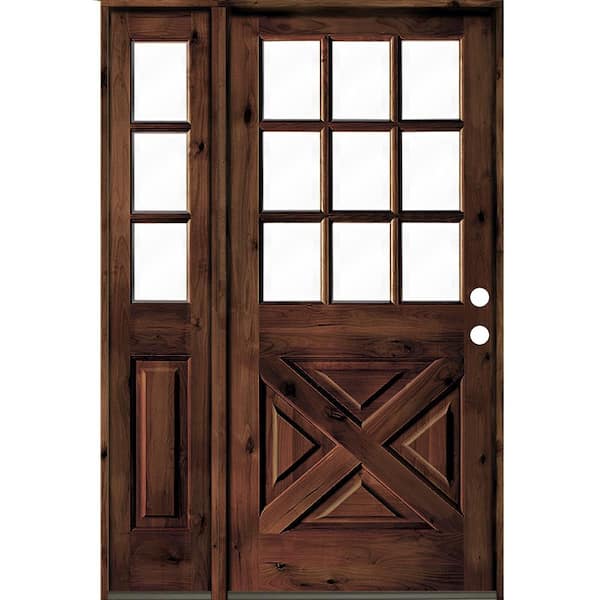 Krosswood Doors 50 in. x 80 in. Alder 2-Panel Left-Hand/Inswing Clear Glass Red Mahogany Stain Wood Prehung Front Door w/Left Sidelite