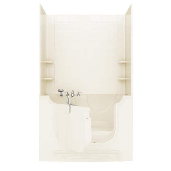 Universal Tubs Rampart Wheelchair Accessible 5 ft. Walk-in Air Bathtub with 6 in. Tile Easy Up Adhesive Wall Surround in Biscuit