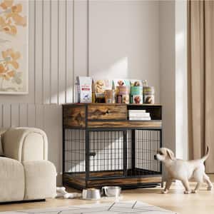 Dorsi Furniture Style Dog Pet Crate Iron Frame Antique Brown with Drawer & Storage Space